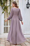 Burgundy Long Sleeves A Line Mother of the Bride Dress