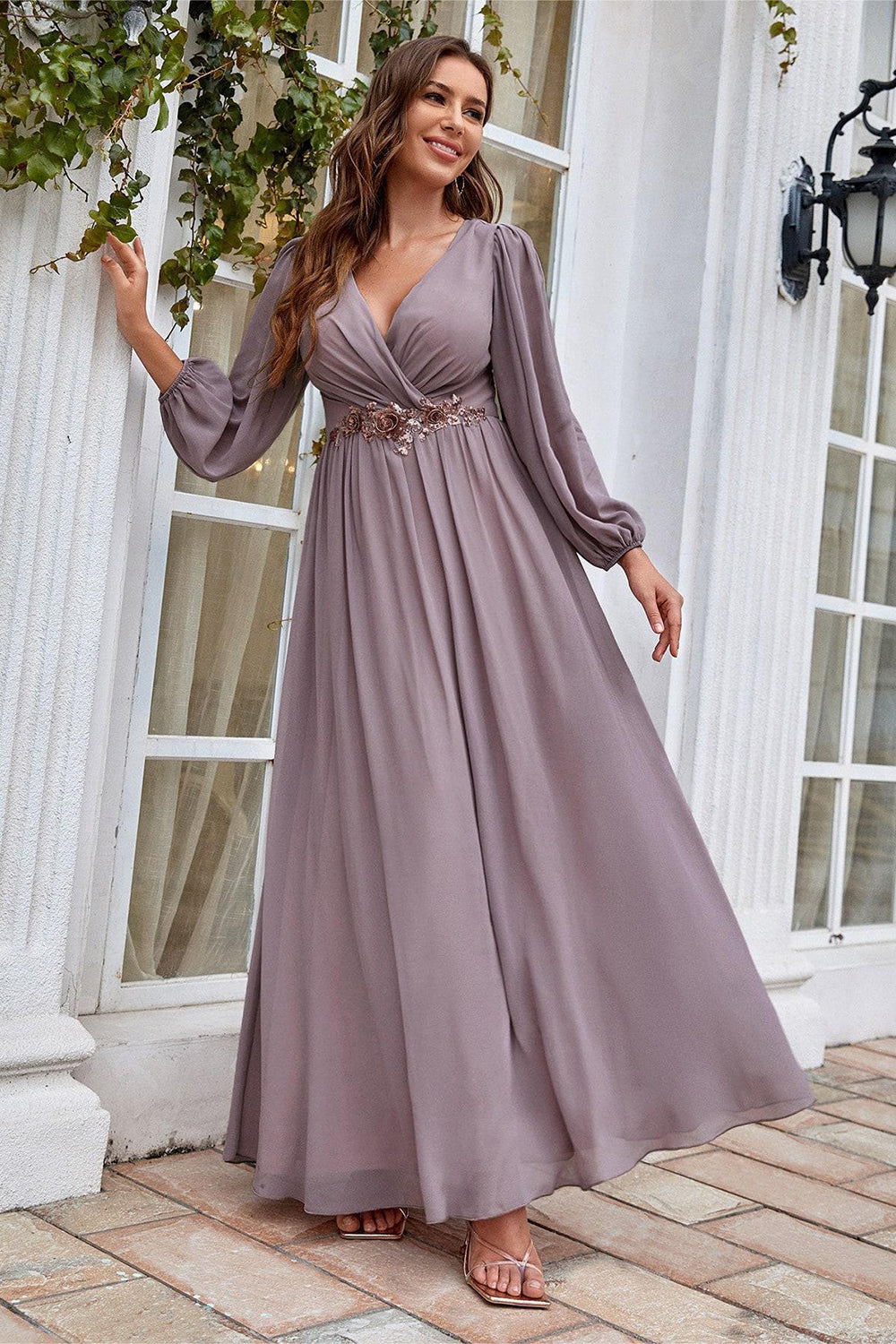 ZAPAKA Women Wedding Party Dress Burgundy Long Sleeves A Line Mother of the Bride Dress ZAPAKA Women Wedding Party Dress Burgundy Long Sleeves A Line Mother of the Bride Dress