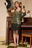 V Neck Sleeveless Green 1920s Dress