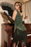 V Neck Sleeveless Green 1920s Dress