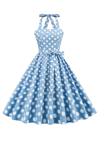 ZAPAKA Women Vintage Dress Halter Blue Polka Dots Print 1950s Dress