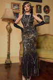 Sexy Backless Black Golden 1920s Dress