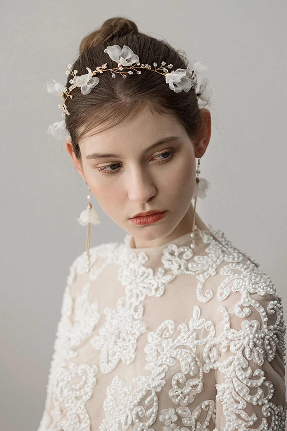 Beaded Flower Bridal Headband Earrings
