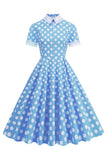 Hepburn Style Polka Dots Vintage Dress with Short Sleeves