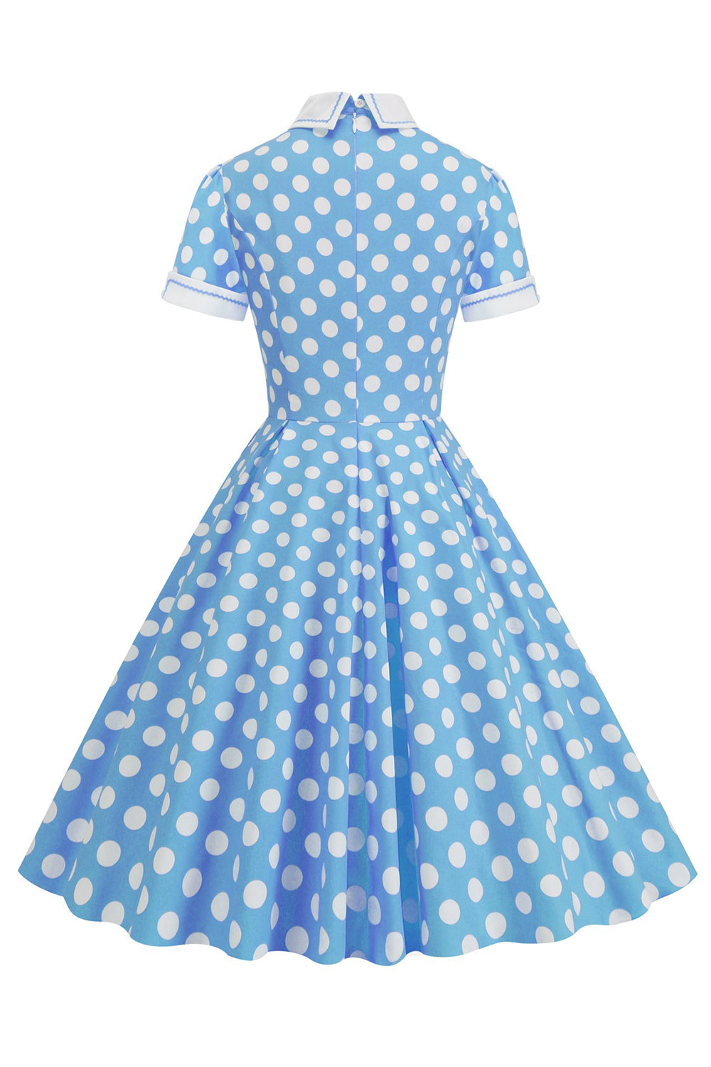 Zapaka Women Blue Polka Dots Vintage Dress Hepburn Style Swing Dress with Short Sleeves, Blue White Dot / L Zapaka Women Blue Polka Dots Vintage Dress Hepburn Style Swing Dress with Short Sleeves, Blue White Dot / L