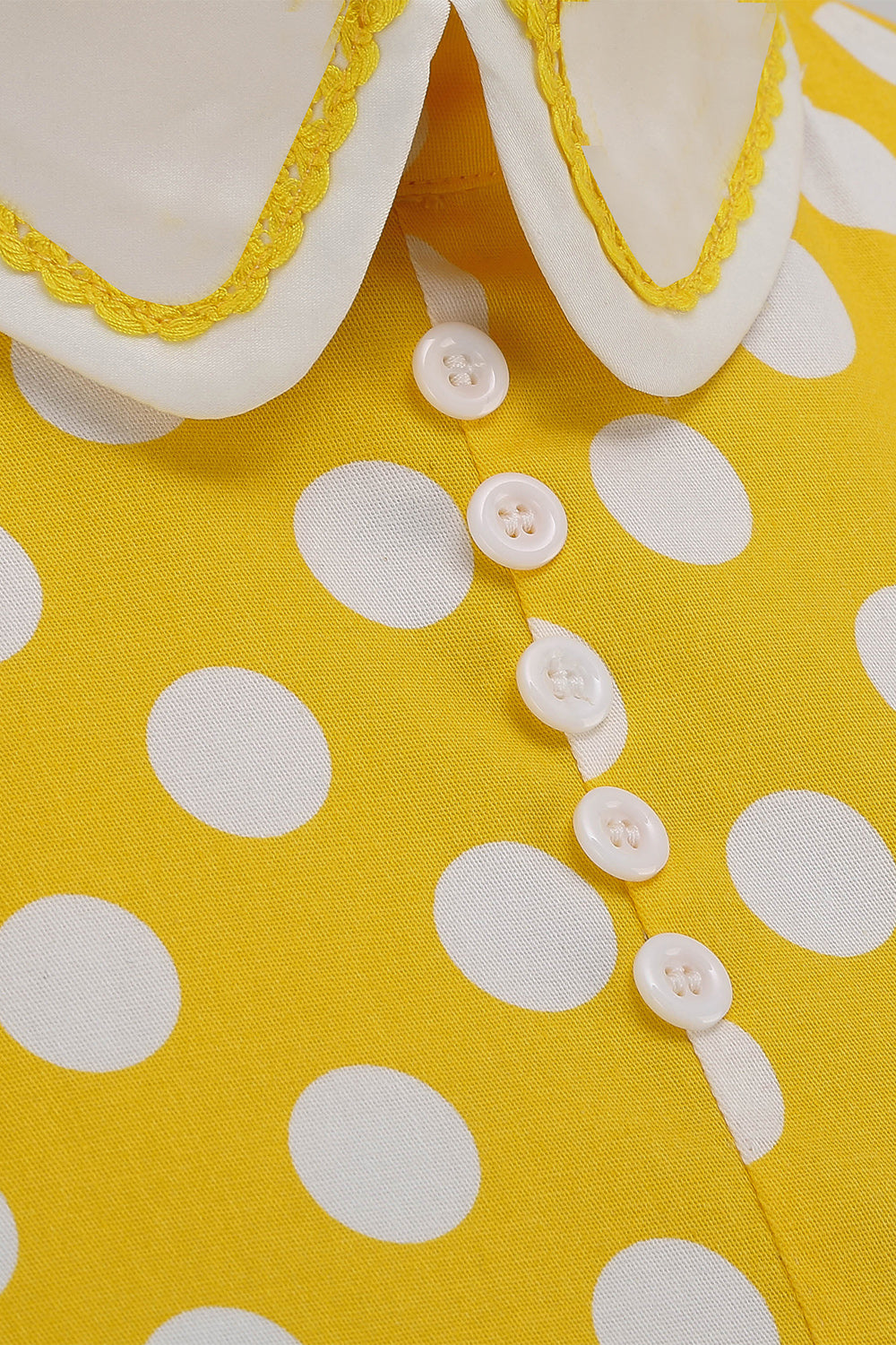 Yellow Polka Dots Spring 1950s Dress