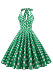 Green Halter Polka Dots 1950s Dress