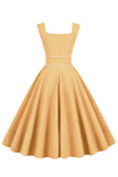 Yellow Square Neck 1950s Dress