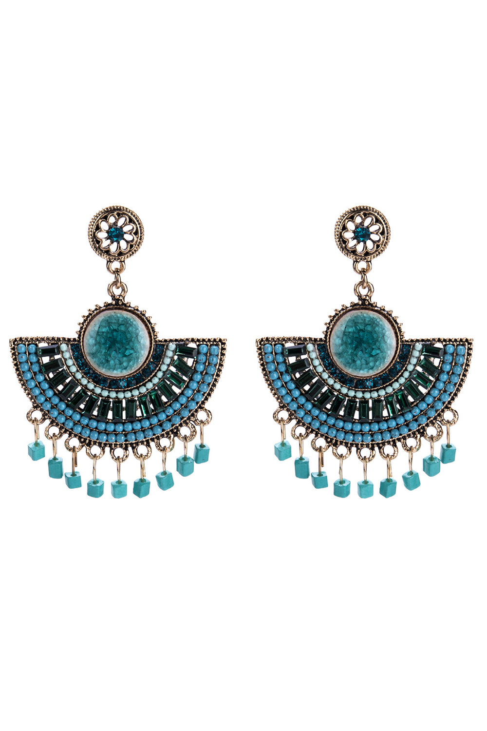 Zapaka Women Green Long Earrings Rhinestones Fashion Accessories