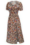 V Neck Floral 1950s Vintage Dress