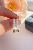 Natural Pearls Earings with Green Rhinestone