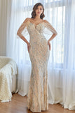 Glitter Mermaid Apricot Sequins Prom Dress