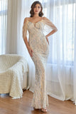 Glitter Mermaid Apricot Sequins Prom Dress