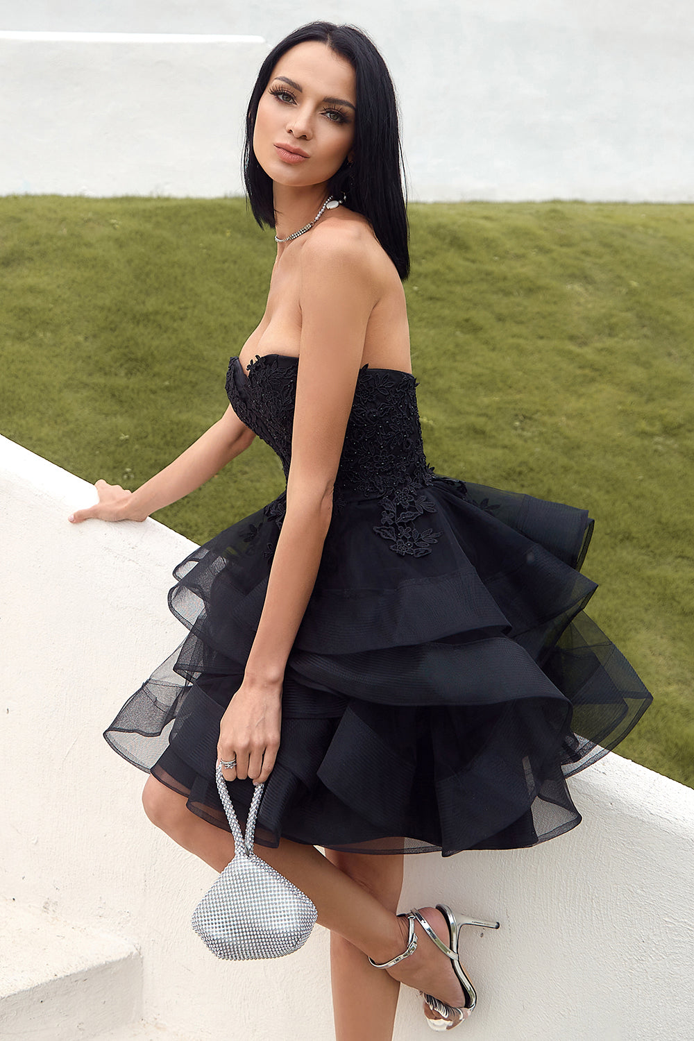 Cute Strapless Tulle Black Homecoming Dress