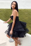 Cute Strapless Tulle Black Homecoming Dress