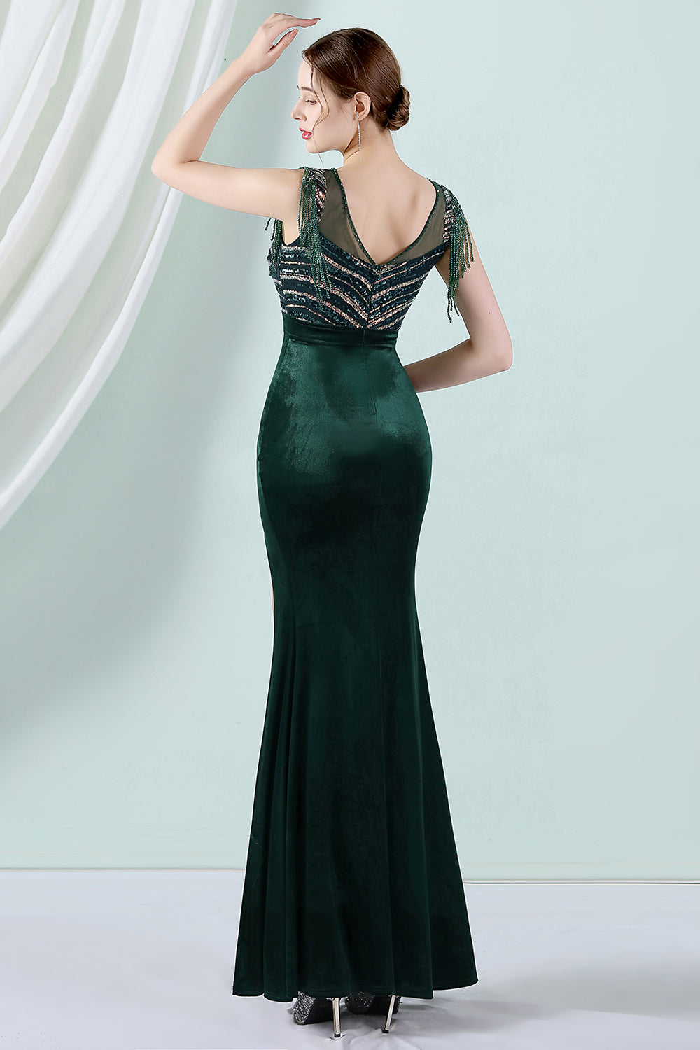 Dark Green Mermaid Bateau Neck Prom Dress
