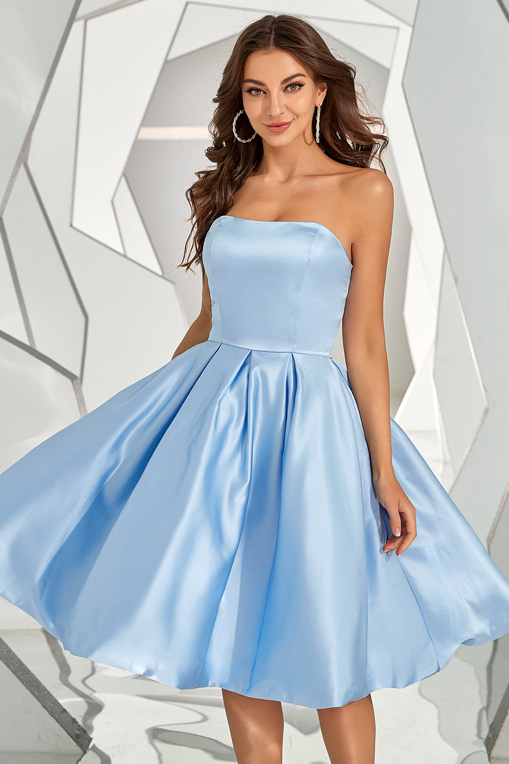 Sky Blue Strapless Homecoming Dress