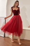 Burgundy Tulle Homecoming Dress with Bowknot