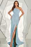 Mermaid One Shoulder Sequined Prom Party Dress