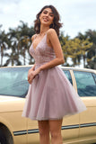 Blush Tulle & Sequins Cute Homecoming Dress