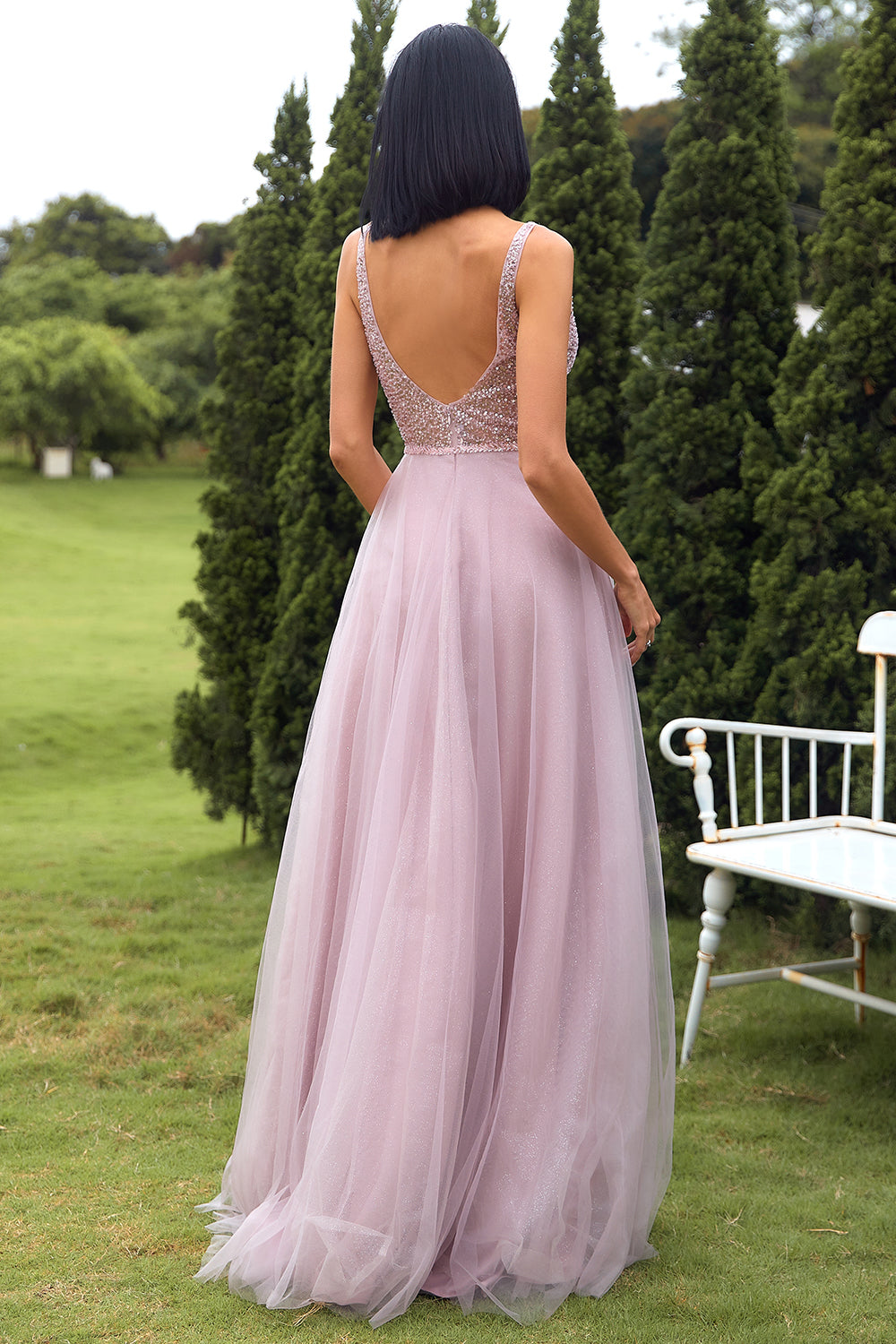 Blush Tulle & Sequins Prom Dress