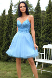 Blue A-line Cute Homecoming Dress with Appliques