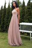 Blush Halter Sparkly Prom Dress with Ruffles