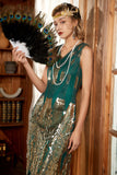 Sheath V Neck Dark Green Sequins 1920s Dress