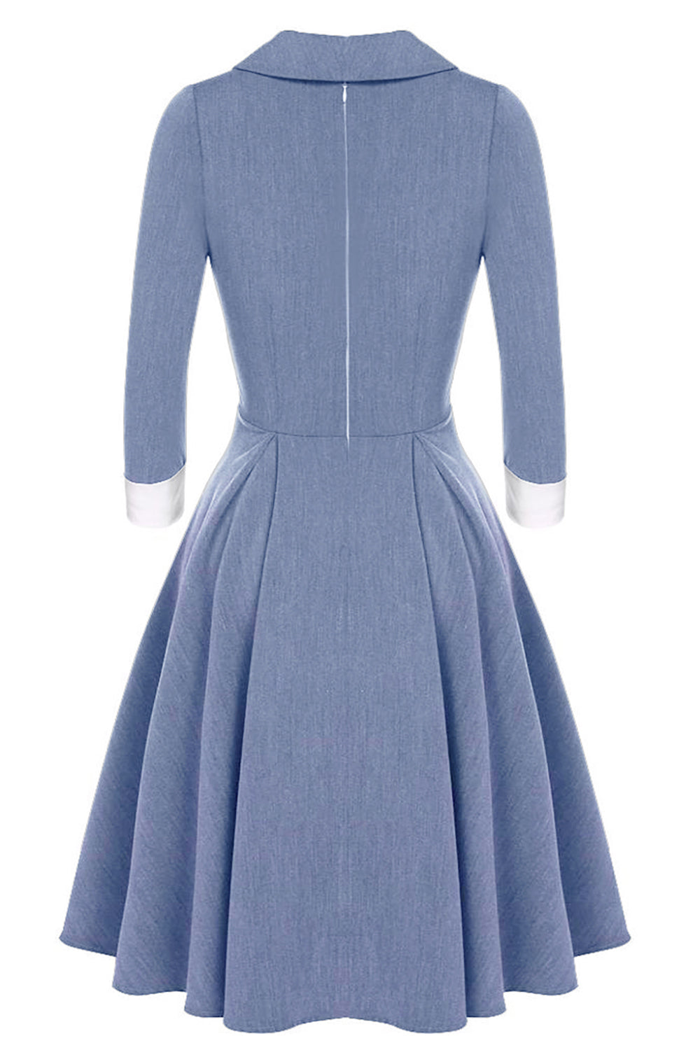 Grey Blue 1950s Swing Dress with Long Sleeves