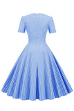 Stripes Short Sleeves 1950s Swing Dress
