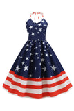 Halter Navy Star Stripes Vintage Dress