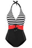 Black Halter One Piece Plus Size Swimwear