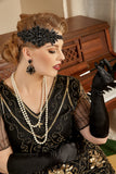 Black Headpiece Drop Earrings Five Pieces 1920s Accessories Set
