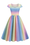 Multi Color Printed Vintage 1950s Dress