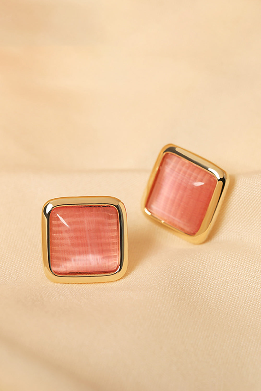 Geometric Square Pink Stud Earrings