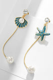 Blue Pearl Starfish Tassel Long Stud Earrings