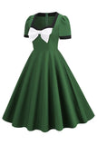 Dark Green Swing 1950s Dress with Bow