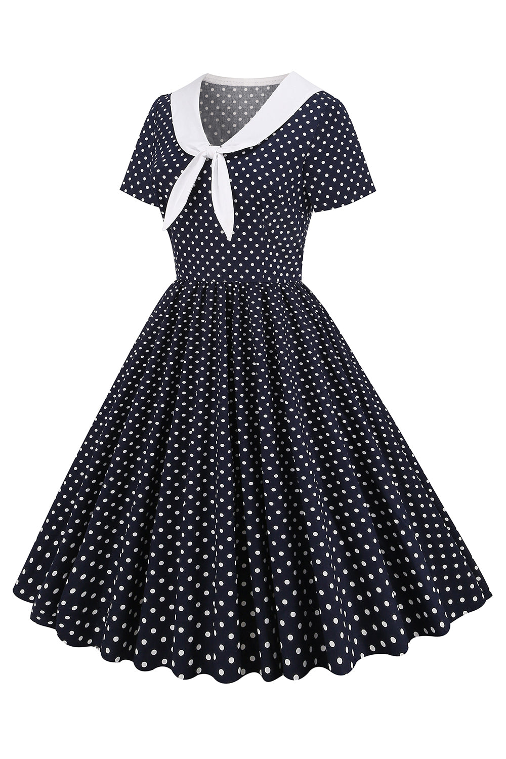 Black and White Polka Dots Vintage 1950s Dress with Bowknot