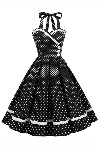 ZAPAKA Women Vintage Dress Halter Black A-line Sleeveless 1950s Swing Dress
