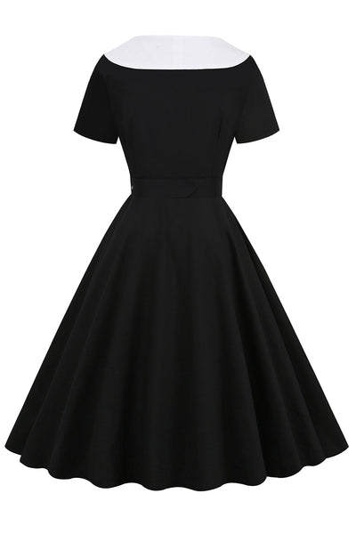 ZAPAKA Women Vintage Dress Black A-line Short Sleeves 1950s Swing Dress ...