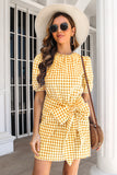 Bue Plaid Summer Dress with Bow