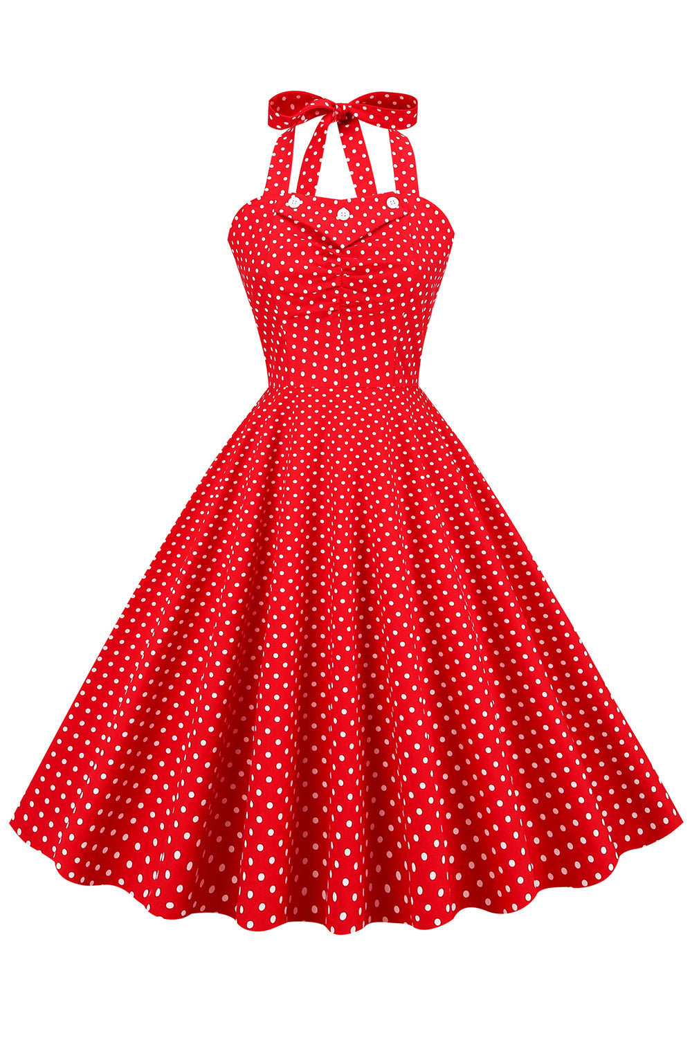 Zapaka Women Red Polka Dots 1950s Dress Retro Style Halter Vintage ...