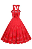 Retro Style Halter Red Polka Dots 1950s Dress