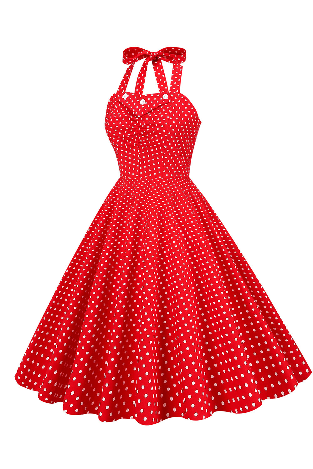 Zapaka Women Red Polka Dots 1950s Dress Retro Style Halter Vintage ...