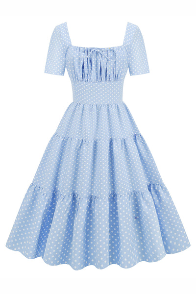 ZAPAKA Women Vintage Dress Light Blue Polka Dots A-line Swing 1950s Dress