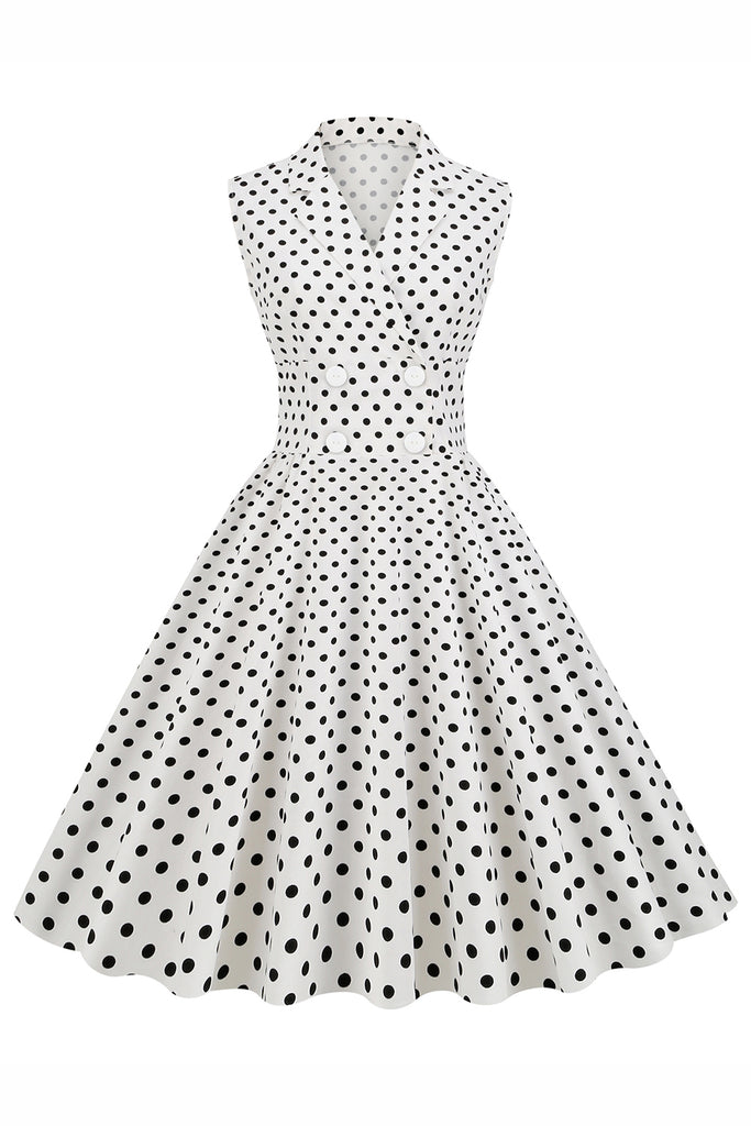 Zapaka Women 1950s Swing Dress Navy V-Neck Polka Dots Vintage Dress ...