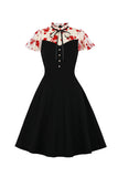 Black Printed Vintage 1950s Swing Dress