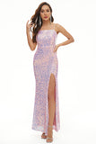Sequins Spaghetti Straps Long Prom Dress with Slit