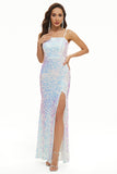 Sequins Spaghetti Straps Long Prom Dress with Slit