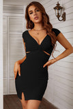 Hollow-out Bodycon Mini Dress with Slit